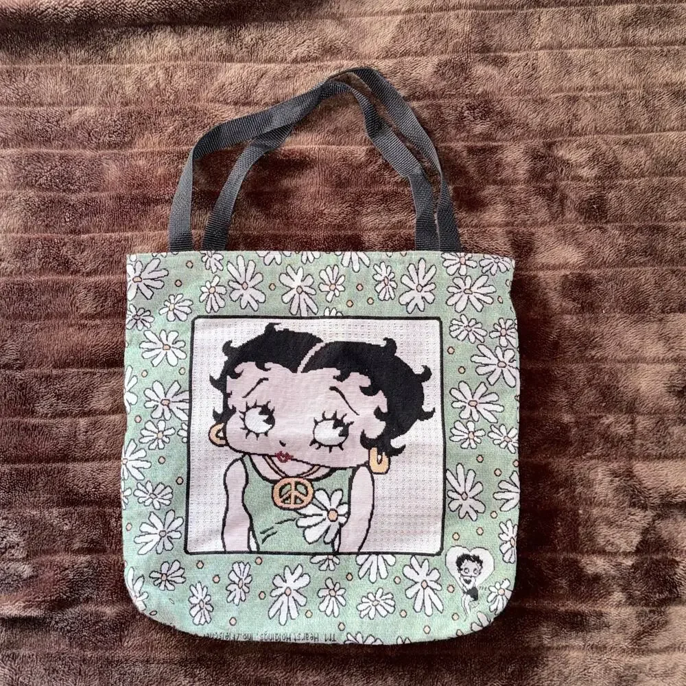 Vtg 2003 Betty‎ Boop Large Tapestry Tote Bag - Peace Signs & Daisies - Y2K Retro